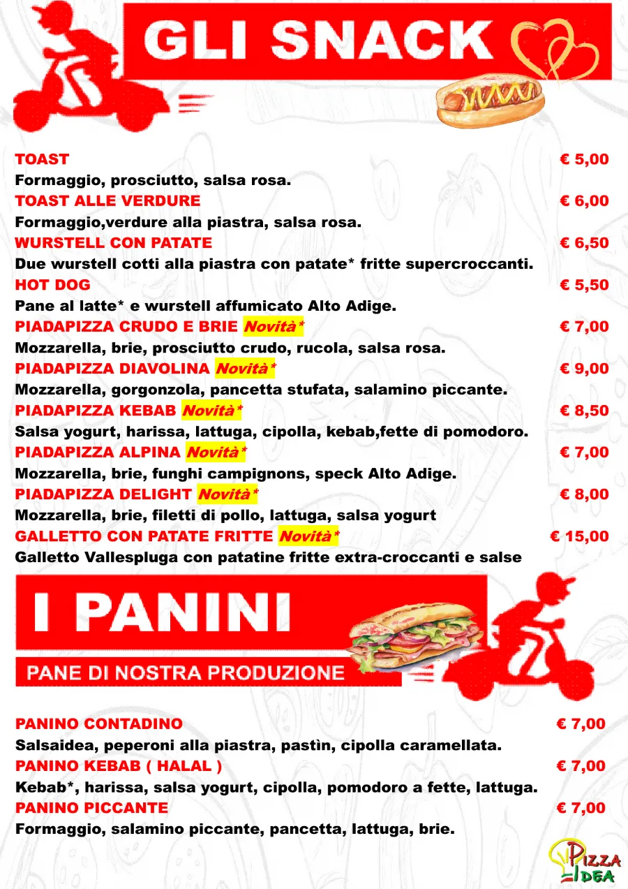 Listino online : Menu Nuovo listino Pizzaidea Ceggia